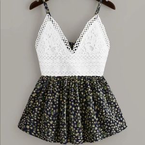 Contrast Lace Ditsy Floral Cami Top